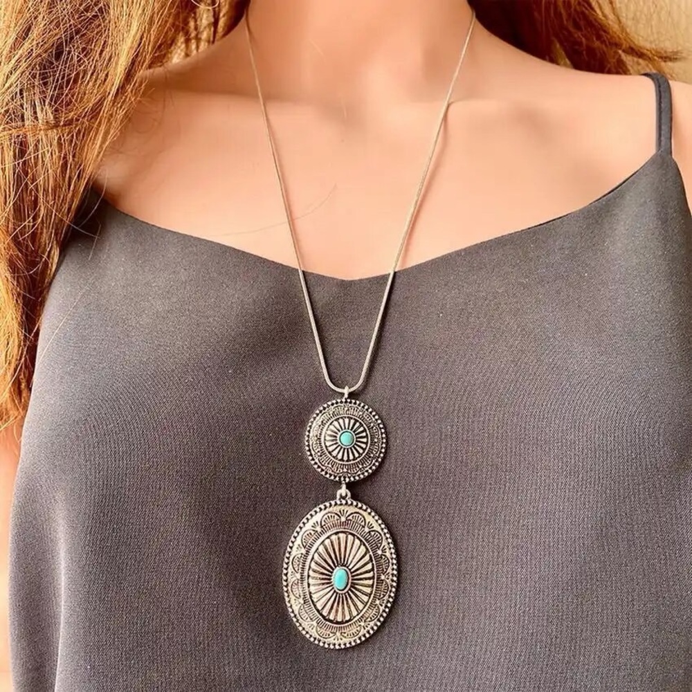 Southwestern Navajo Silver & Turquoise Concho Necklace